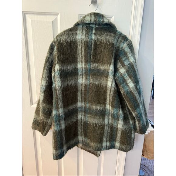 Halogen Nordstrom Green Shaggy Plaid Fuzzy Coat sz XXL - Picture 7 of 8